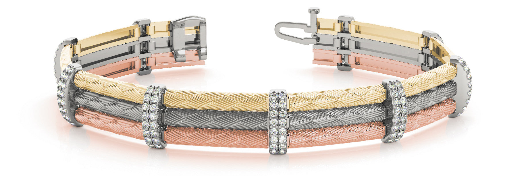 Rose gold Round Cut Diamond Pave Cuff Bracelet with Braided Cable Band and Four-Prong Setting