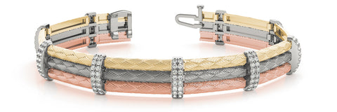 Rose gold Round Cut Diamond Pave Cuff Bracelet with Braided Cable Band and Four-Prong Setting