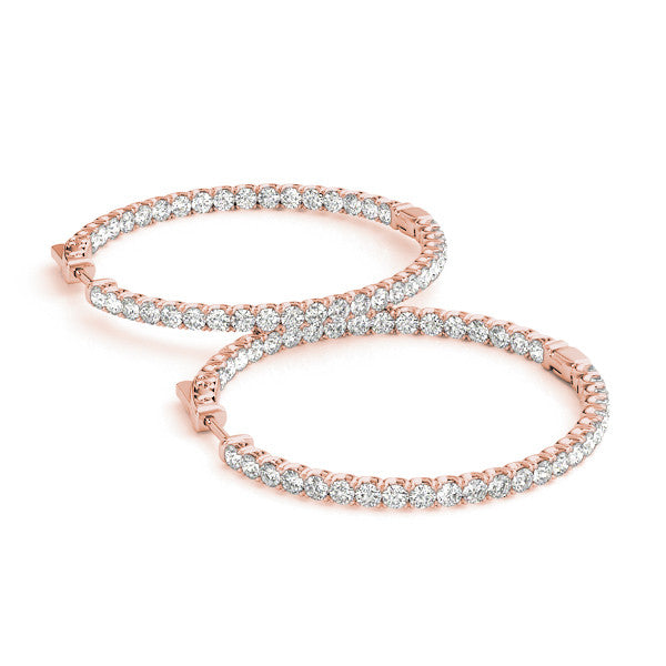 Rose gold Round Cut Diamond Pave Hoop Earrings with Shared Prong Setting