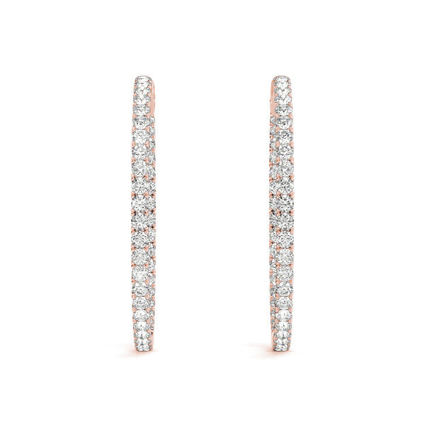 Rose gold Round Cut Diamond Pave Hoop Earrings with Shared Prong Setting
