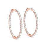 Rose gold Round Cut Diamond Pave Hoop Earrings with Shared Prong Setting