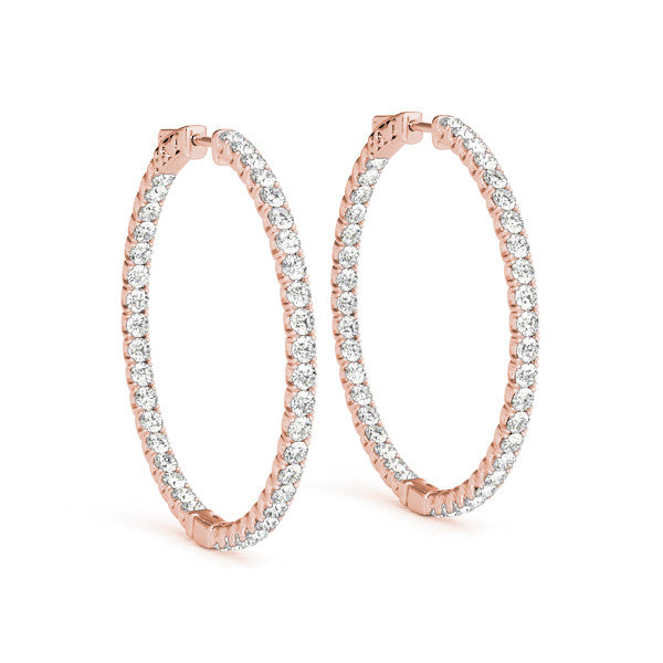 Rose gold Round Cut Diamond Pave Hoop Earrings with Shared Prong Setting