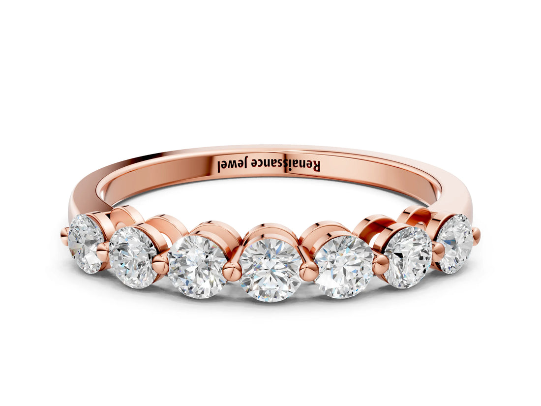 Rose gold Round Cut Diamond Prong Set Half Eternity Band_2