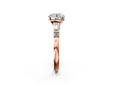 Rose gold Round Cut Diamond Ring with Baguette Side Stones, Channel Set Band, and Four-Prong Setting_28