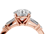 Rose gold Round Cut Diamond Ring with Baguette Side Stones, Channel Set Band, and Four-Prong Setting_30