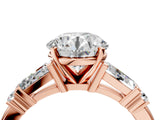 Rose gold Round Cut Diamond Ring with Baguette Side Stones, Channel Set Band, and Four-Prong Setting_41
