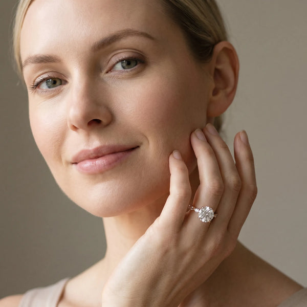 Rose gold Round Cut Diamond Ring with Marquise Side Stones and Prong Setting