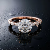 Rose gold Round Cut Diamond Ring with Marquise Side Stones and Prong Setting_16