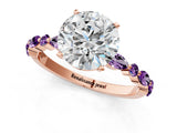 Rose gold Round Cut Diamond Ring with Marquise and Round with Amethyst side stone Side Stones and Four-Prong Setting_49