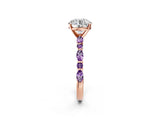 Rose gold Round Cut Diamond Ring with Marquise and Round with Amethyst side stone Side Stones and Four-Prong Setting_50