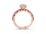 Rose gold Round Cut Diamond Ring with Marquise and Round with Amethyst side stone Side Stones and Four-Prong Setting_51