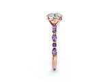 Rose gold Round Cut Diamond Ring with Marquise and Round with Amethyst side stone Side Stones and Four-Prong Setting_62