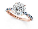 Rose gold Round Cut Diamond Ring with Marquise and Round with Aquamarine side stone Side Stones and Four-Prong Setting_25