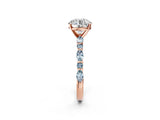 Rose gold Round Cut Diamond Ring with Marquise and Round with Aquamarine side stone Side Stones and Four-Prong Setting_26