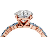 Rose gold Round Cut Diamond Ring with Marquise and Round with Aquamarine side stone Side Stones and Four-Prong Setting_28