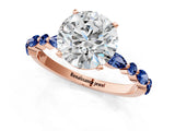 Rose gold Round Cut Diamond Ring with Marquise and Round with Blue Sapphire side stone Side Stones and Four-Prong Setting_72