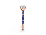 Rose gold Round Cut Diamond Ring with Marquise and Round with Blue Sapphire side stone Side Stones and Four-Prong Setting_73