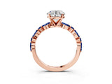 Rose gold Round Cut Diamond Ring with Marquise and Round with Blue Sapphire side stone Side Stones and Four-Prong Setting_74