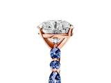 Rose gold Round Cut Diamond Ring with Marquise and Round with Blue Sapphire side stone Side Stones and Four-Prong Setting_76