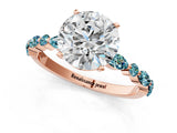 Rose gold Round Cut Diamond Ring with Marquise and Round with Blue Topaz side stone Side Stones and Four-Prong Setting_61