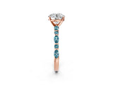 Rose gold Round Cut Diamond Ring with Marquise and Round with Blue Topaz side stone Side Stones and Four-Prong Setting_62