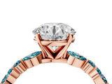 Rose gold Round Cut Diamond Ring with Marquise and Round with Blue Topaz side stone Side Stones and Four-Prong Setting_64