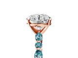 Rose gold Round Cut Diamond Ring with Marquise and Round with Blue Topaz side stone Side Stones and Four-Prong Setting_65