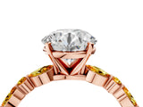Rose gold Round Cut Diamond Ring with Marquise and Round with Citrine side stone Side Stones and Four-Prong Setting_28