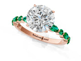 Rose gold Round Cut Diamond Ring with Marquise and Round with Emerald side stone Side Stones and Four-Prong Setting_61