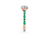 Rose gold Round Cut Diamond Ring with Marquise and Round with Emerald side stone Side Stones and Four-Prong Setting_62