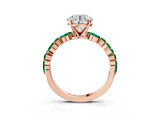 Rose gold Round Cut Diamond Ring with Marquise and Round with Emerald side stone Side Stones and Four-Prong Setting_63