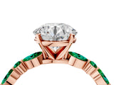 Rose gold Round Cut Diamond Ring with Marquise and Round with Emerald side stone Side Stones and Four-Prong Setting_64