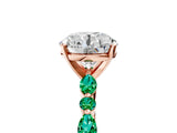 Rose gold Round Cut Diamond Ring with Marquise and Round with Emerald side stone Side Stones and Four-Prong Setting_65