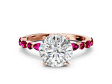 Rose gold Round Cut Diamond Ring with Marquise and Round with Garnet side stone Side Stones and Four-Prong Setting_60