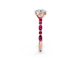 Rose gold Round Cut Diamond Ring with Marquise and Round with Garnet side stone Side Stones and Four-Prong Setting_62