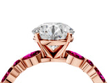 Rose gold Round Cut Diamond Ring with Marquise and Round with Garnet side stone Side Stones and Four-Prong Setting_64