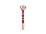 Rose gold Round Cut Diamond Ring with Marquise and Round with Garnet side stone Side Stones and Four-Prong Setting_74