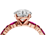 Rose gold Round Cut Diamond Ring with Marquise and Round with Garnet side stone Side Stones and Four-Prong Setting_76