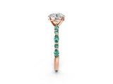 Rose gold Round Cut Diamond Ring with Marquise and Round with Green Sapphire side stone Side Stones and Four-Prong Setting_46