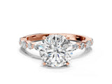Rose gold Round Cut Diamond Ring with Marquise and Round with Moissanite side stone Side Stones and Four-Prong Setting_48