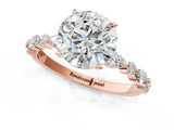 Rose gold Round Cut Diamond Ring with Marquise and Round with Moissanite side stone Side Stones and Four-Prong Setting_49