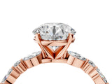 Rose gold Round Cut Diamond Ring with Marquise and Round with Moissanite side stone Side Stones and Four-Prong Setting_52