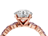 Rose gold Round Cut Diamond Ring with Marquise and Round with Morganite side stone Side Stones and Four-Prong Setting_52