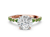 Rose gold Round Cut Diamond Ring with Marquise and Round with Peridot side stone Side Stones and Four-Prong Setting_12