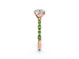 Rose gold Round Cut Diamond Ring with Marquise and Round with Peridot side stone Side Stones and Four-Prong Setting_14