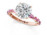 Rose gold Round Cut Diamond Ring with Marquise and Round with Pink Sapphire side stone Side Stones and Four-Prong Setting_46