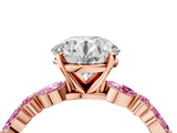 Rose gold Round Cut Diamond Ring with Marquise and Round with Pink Sapphire side stone Side Stones and Four-Prong Setting_49