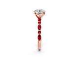 Rose gold Round Cut Diamond Ring with Marquise and Round with Ruby side stone Side Stones and Four-Prong Setting_61