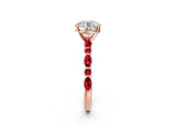 Rose gold Round Cut Diamond Ring with Marquise and Round with Ruby side stone Side Stones and Four-Prong Setting_73