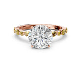 Rose gold Round Cut Diamond Ring with Marquise and Round with Yellow Sapphire side stone Side Stones and Four-Prong Setting_47